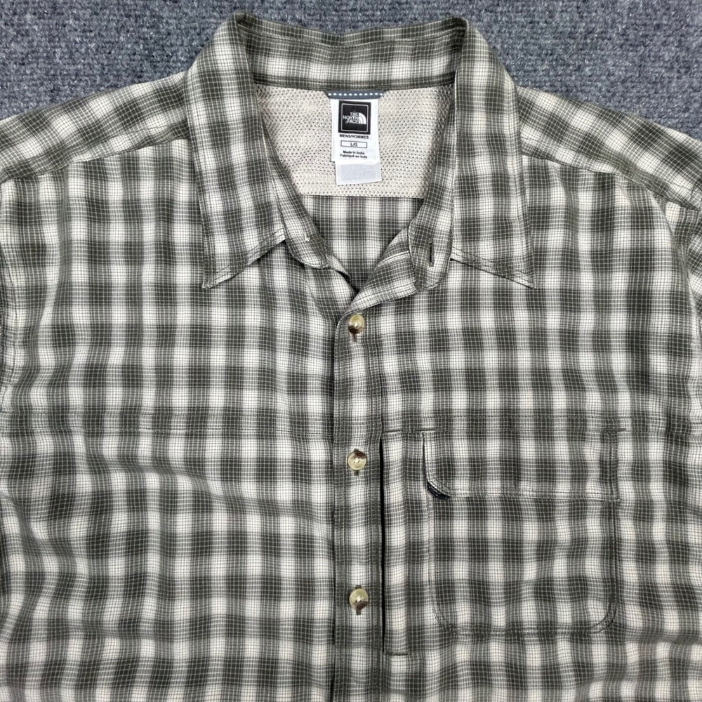 The North Face Shirt Mens L Green Plaid Short Sleeve Fishing Hiking Button Up